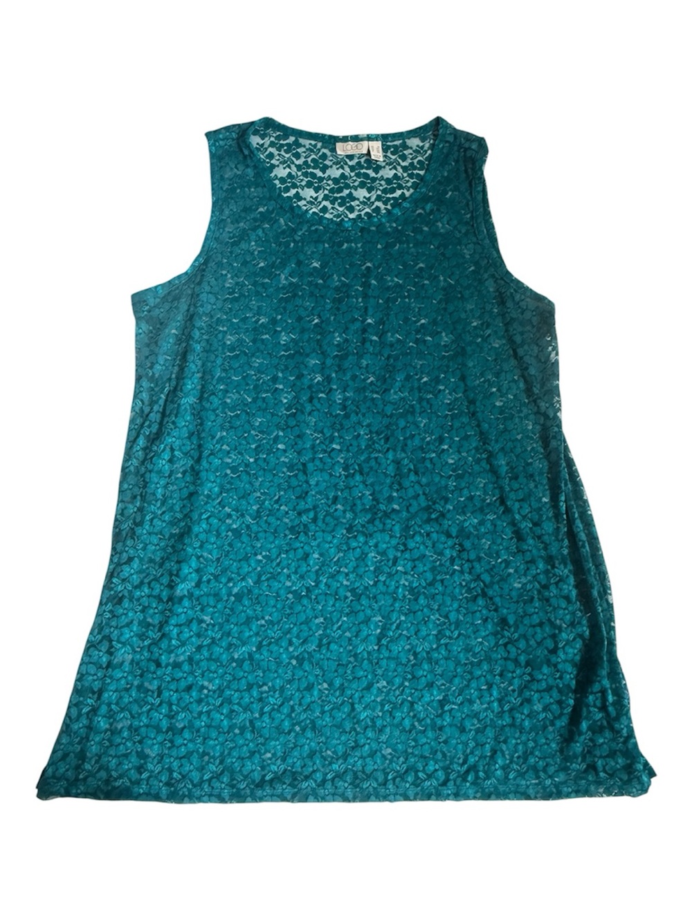 LOGO Layers by Lori Goldstein Deep Lagoon Stretch Lace Tank Top Size 1X